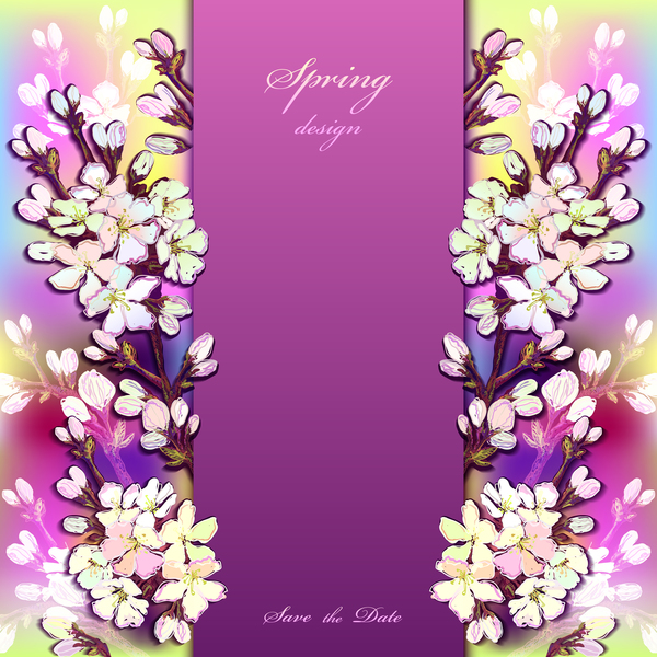 Purple spring card with flower vectors 04