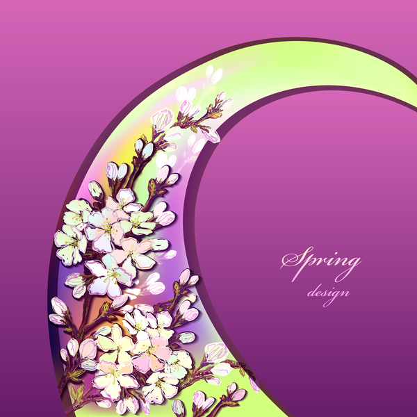 Purple spring card with flower vectors 05