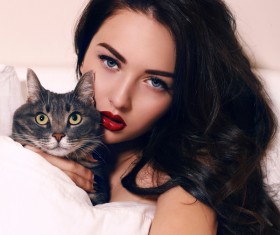 Raise pet cat girl Stock Photo 03