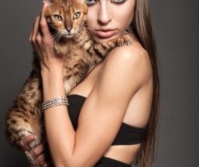 Raise pet cat girl Stock Photo 06