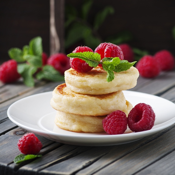 Raspberry and pancake Stock Photo