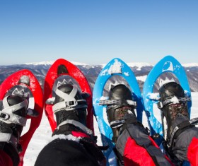 Red and blue Snowshoes Stock Photo