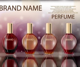 Red perfume glass bottle with poster template vector