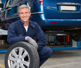 Repair car tires maintenance workers Stock Photo 01
