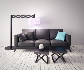 Retractable floor lamp and sofa Stock Photo