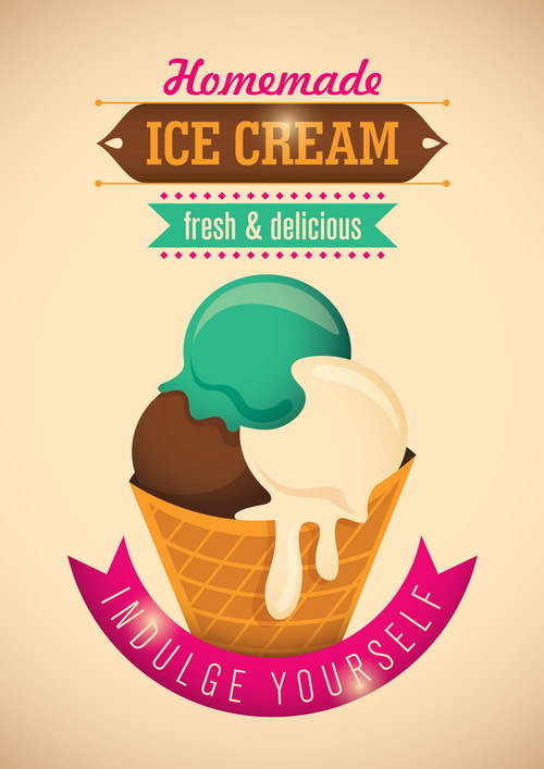 Retro ice cream poster template vector 02