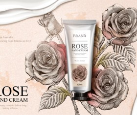 Rose hand cream retro poster template vector 01