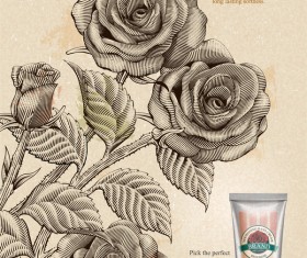 Rose hand cream retro poster template vector 02