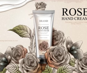 Rose hand cream retro poster template vector 03
