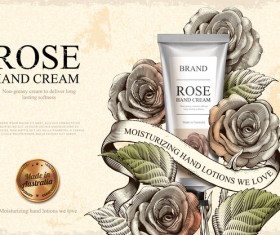 Rose hand cream retro poster template vector 04