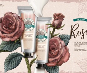 Rose hand cream retro poster template vector 05