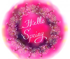 Round spring flower frame with white background vector
