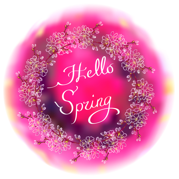 Round spring flower frame with white background vector