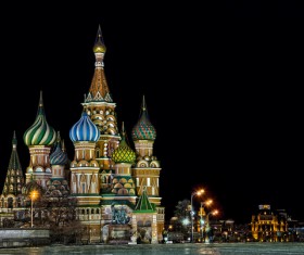 Russia St. Vasily Cathedral at night Stock Photo
