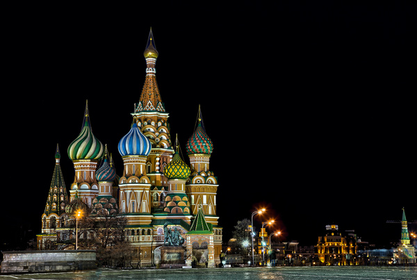 Russia St. Vasily Cathedral at night Stock Photo