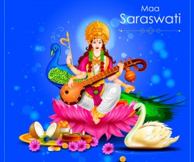 Saraswati pujan festival ethnic style vector material 02