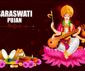 Saraswati pujan festival ethnic style vector material 05