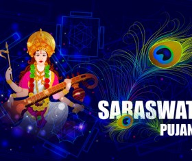 Saraswati pujan festival ethnic style vector material 07