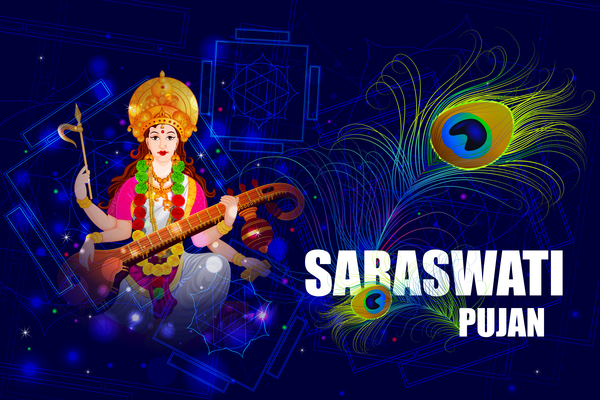Saraswati pujan festival ethnic style vector material 07