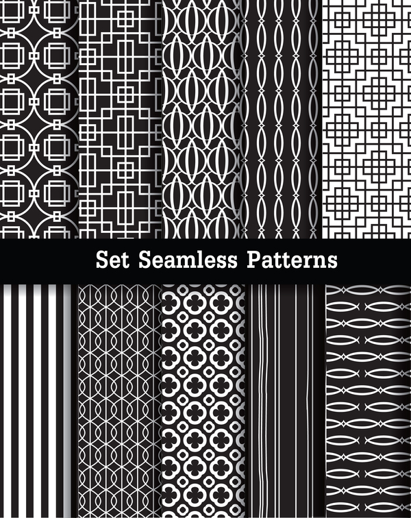 Seamless patterns black and white vector