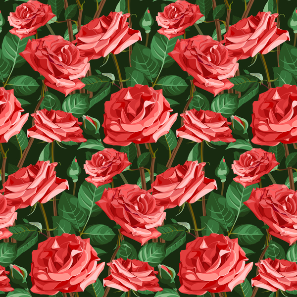 Seamless rose pattern vector material 01