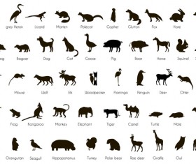 Set of wild animals silhouette vector material