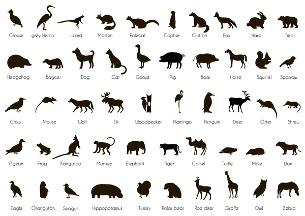 Set of wild animals silhouette vector material free download