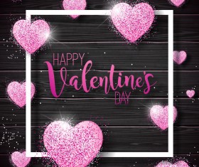 Shiny heart shape with valentine wooden background vector