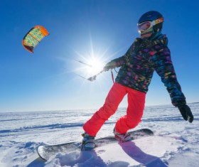 Skier pulling speed umbrella Stock Photo