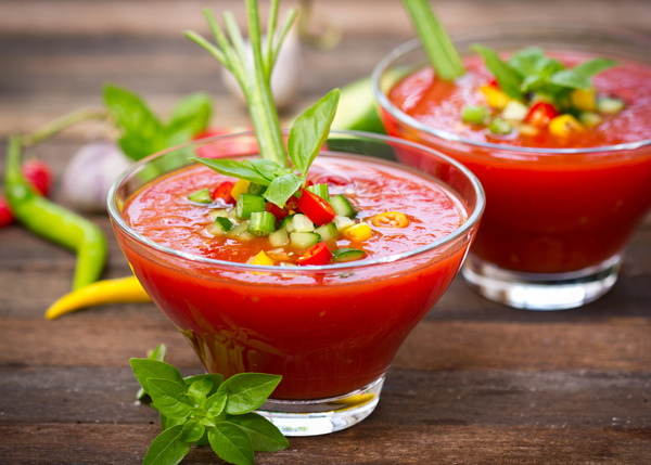 Spanish tomato cold soup Stock Photo 01