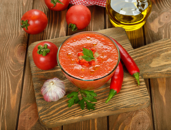 Spanish tomato cold soup Stock Photo 02