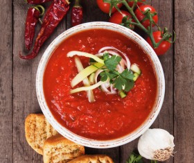Spanish tomato cold soup Stock Photo 05