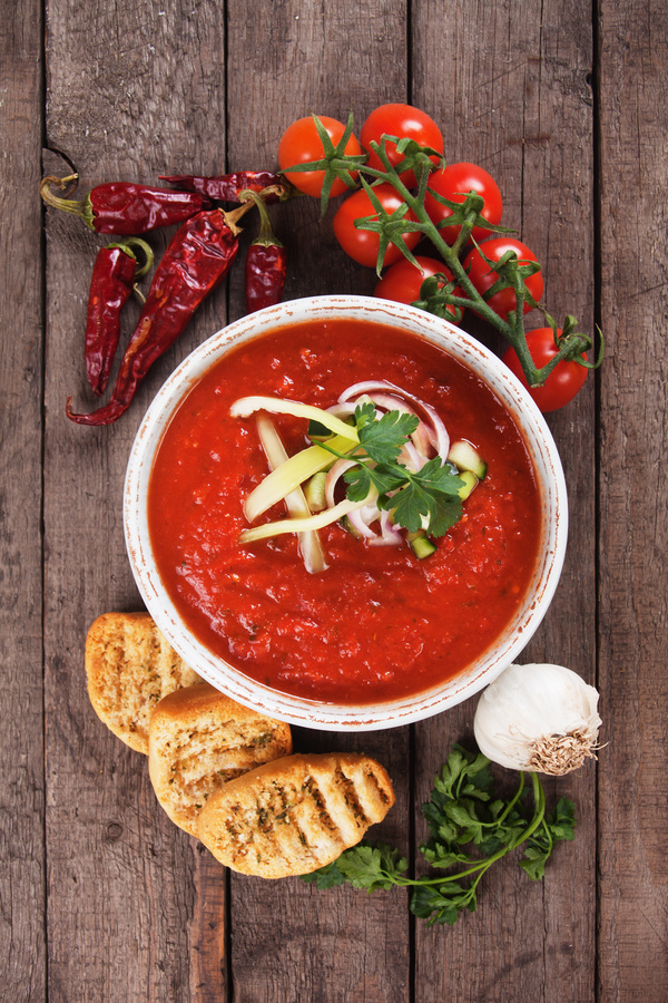 Spanish tomato cold soup Stock Photo 05