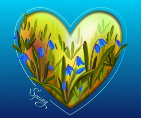 Spring blue background with heart shape vector