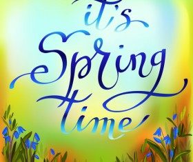 Spring blurs background with blue flower vector 01