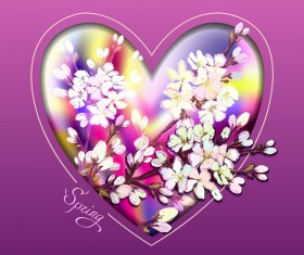 Spring flower background wiht heart shape vector