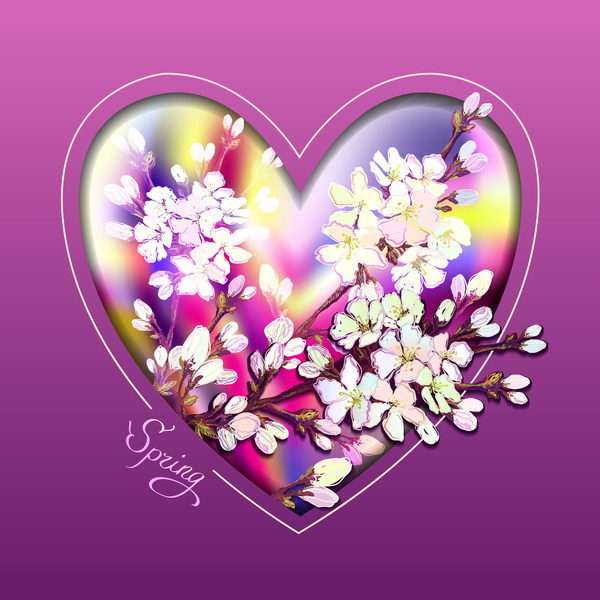 Spring flower background wiht heart shape vector