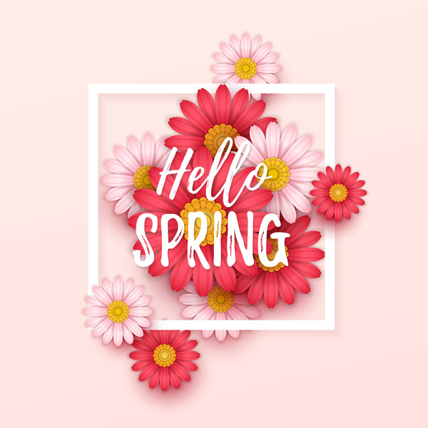 Spring frame with color flower vector 01