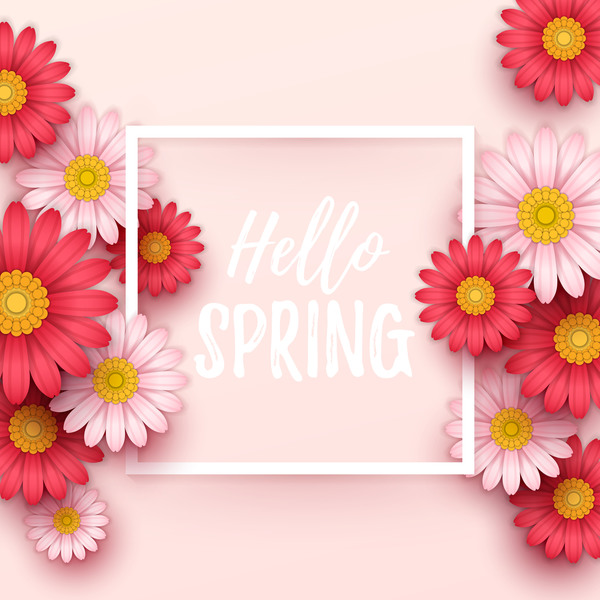 Spring frame with color flower vector 02