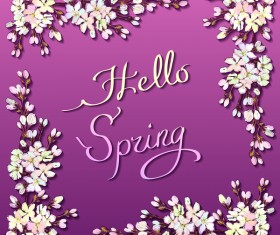 Square flower frame with purple spring background vector