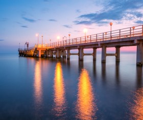 Street lights at dusk bridge Stock Photo