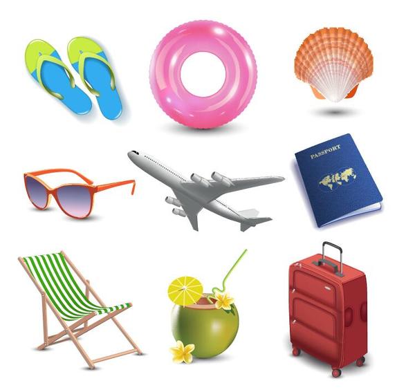 Summer holiday travel elements vectors set 03