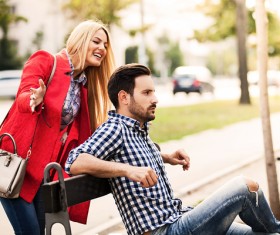 Surprise for boyfriend woman Stock Photo