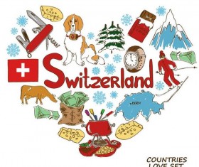 Switzerland country elements with heart shape vector