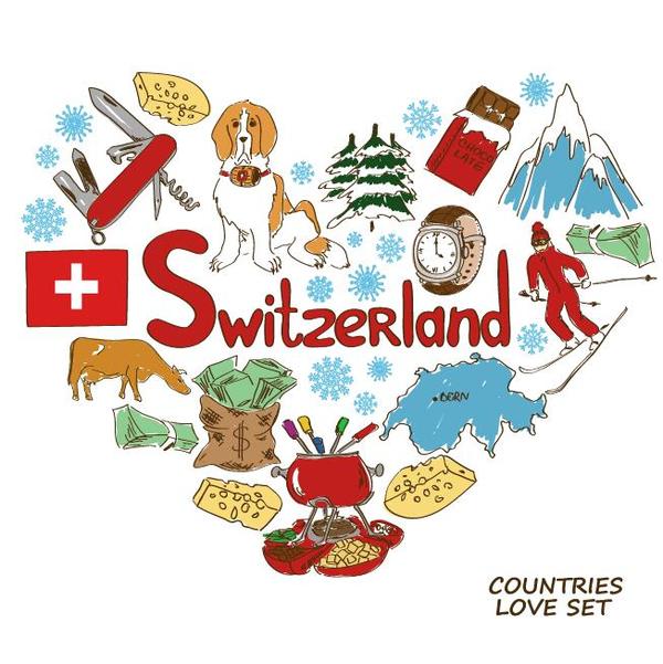 Switzerland country elements with heart shape vector