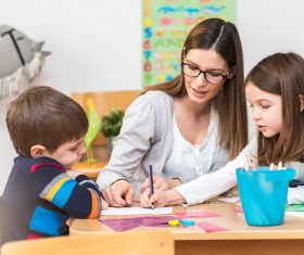 Teaching preschool children literacy Stock Photo