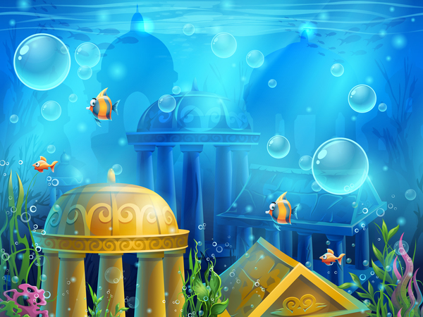 Underwater world game background vector 02