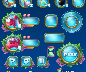 Underwater world game button vector material