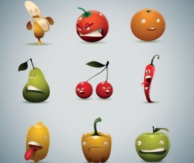 Unhappy fruits and vegetables vector
