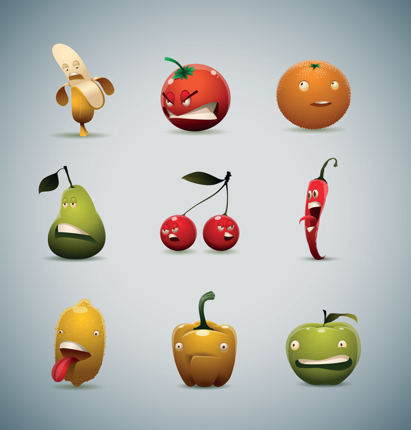 Unhappy fruits and vegetables vector